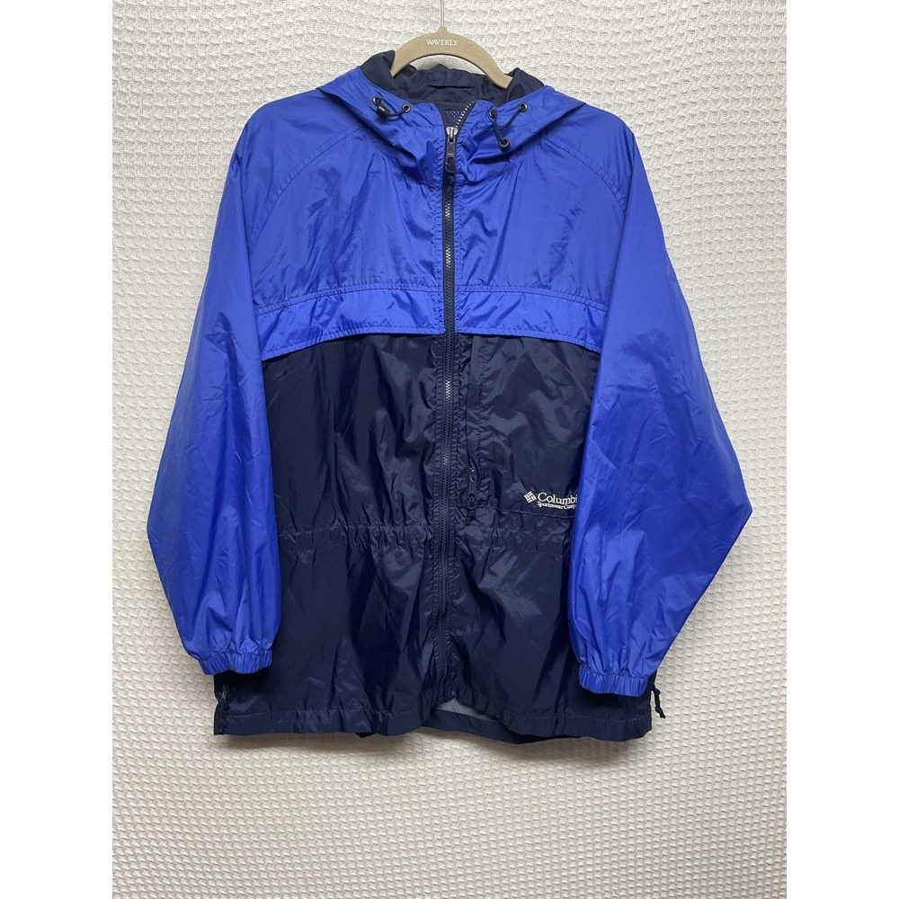 Columbia Womens Large Packable Rain Jacket Blue Hooded Lightweight Nylon RL3090